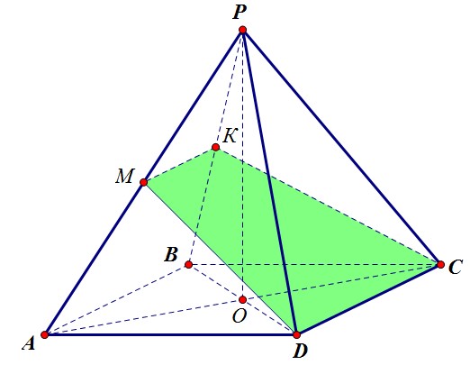 Расстояние от вершины А до сечения в правильной четырёхугольной пирамиде (вар. 58)
