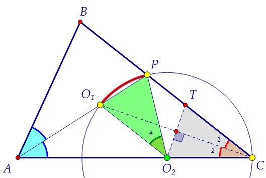 18(C4). Окружность с центром на стороне AC проходит через вершину С (вар. 94)